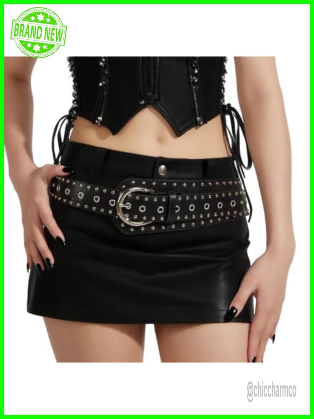 Faux Leather Wide Waist Belt Chunky Metal Buckle Punk Goth